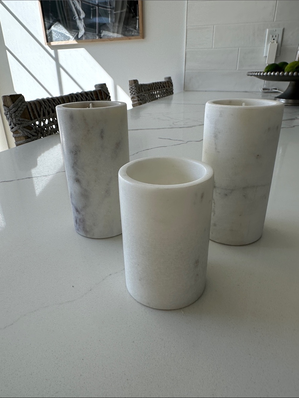 Marble votive candle holders white/gray marbling.